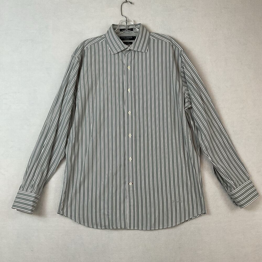 Daniel Cremieux Classics Shirt Mens L Gray Stripes Tailored Fit Long Sleeves